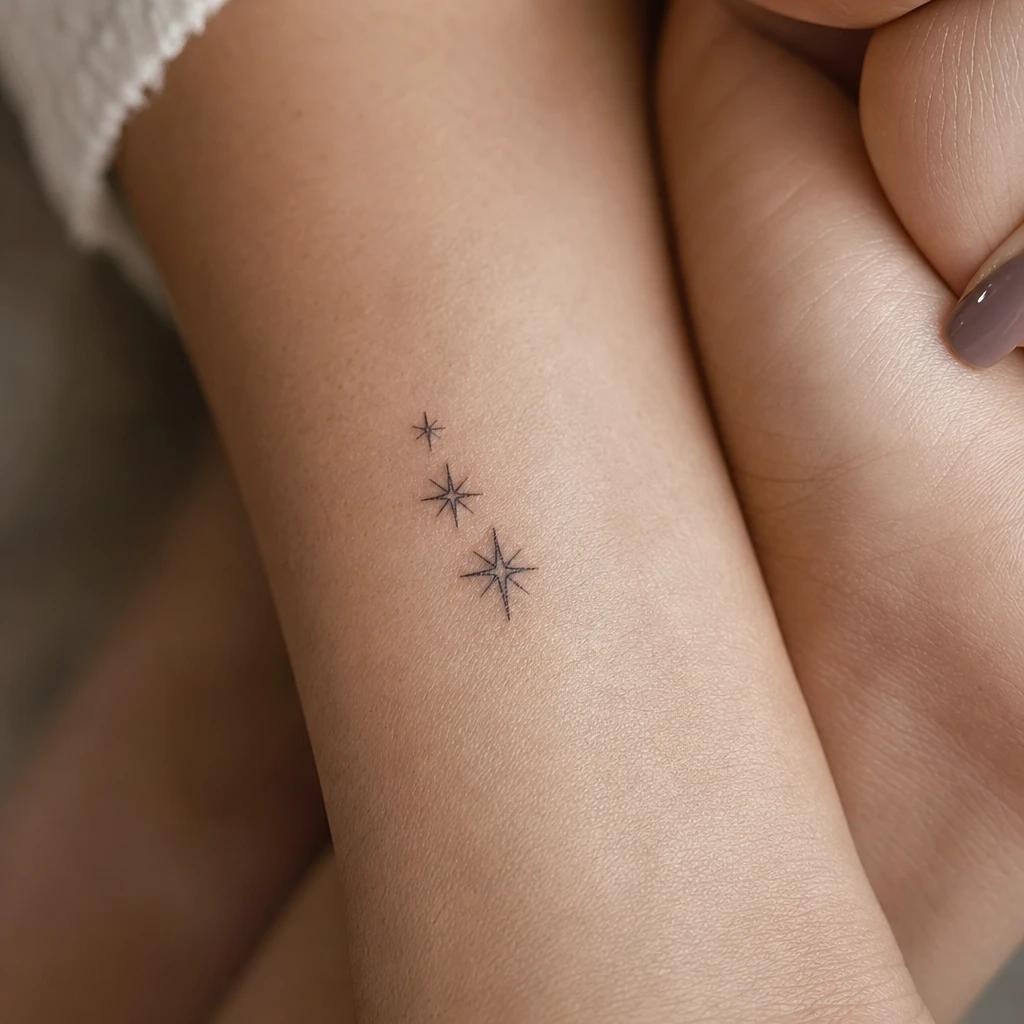 star tattoo trio of small stars, realistic photo on skin
