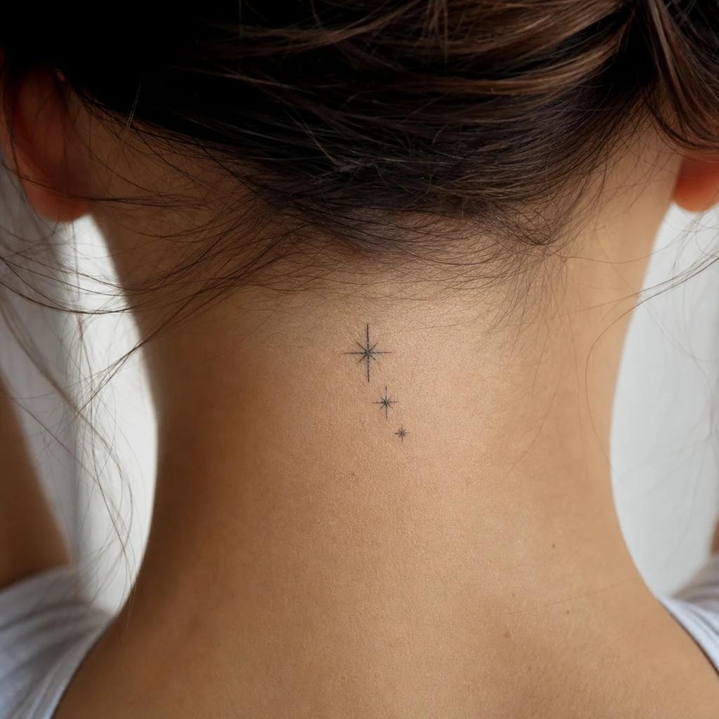 star tattoo trio of small stars, realistic photo on skin