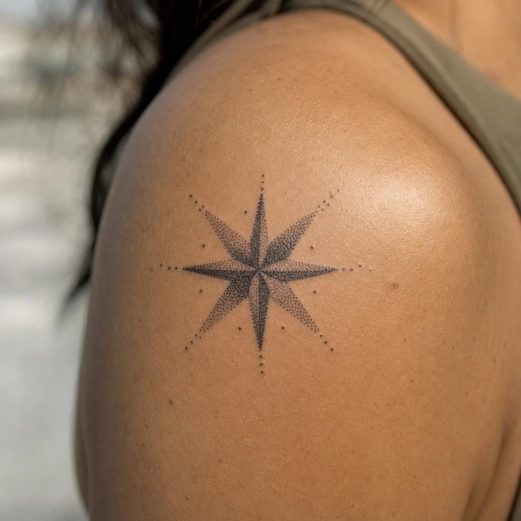 star tattoo sacred dotwork star, realistic photo on skin