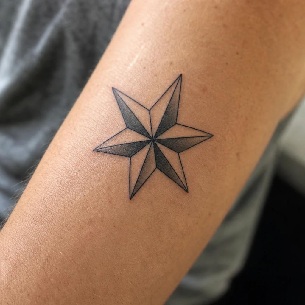 star tattoo geometric star, realistic photo on skin