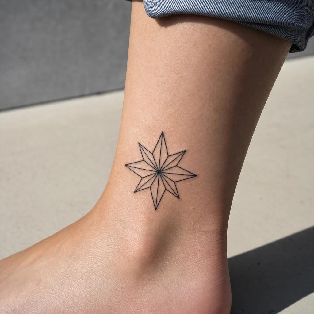 star tattoo geometric star, realistic photo on skin