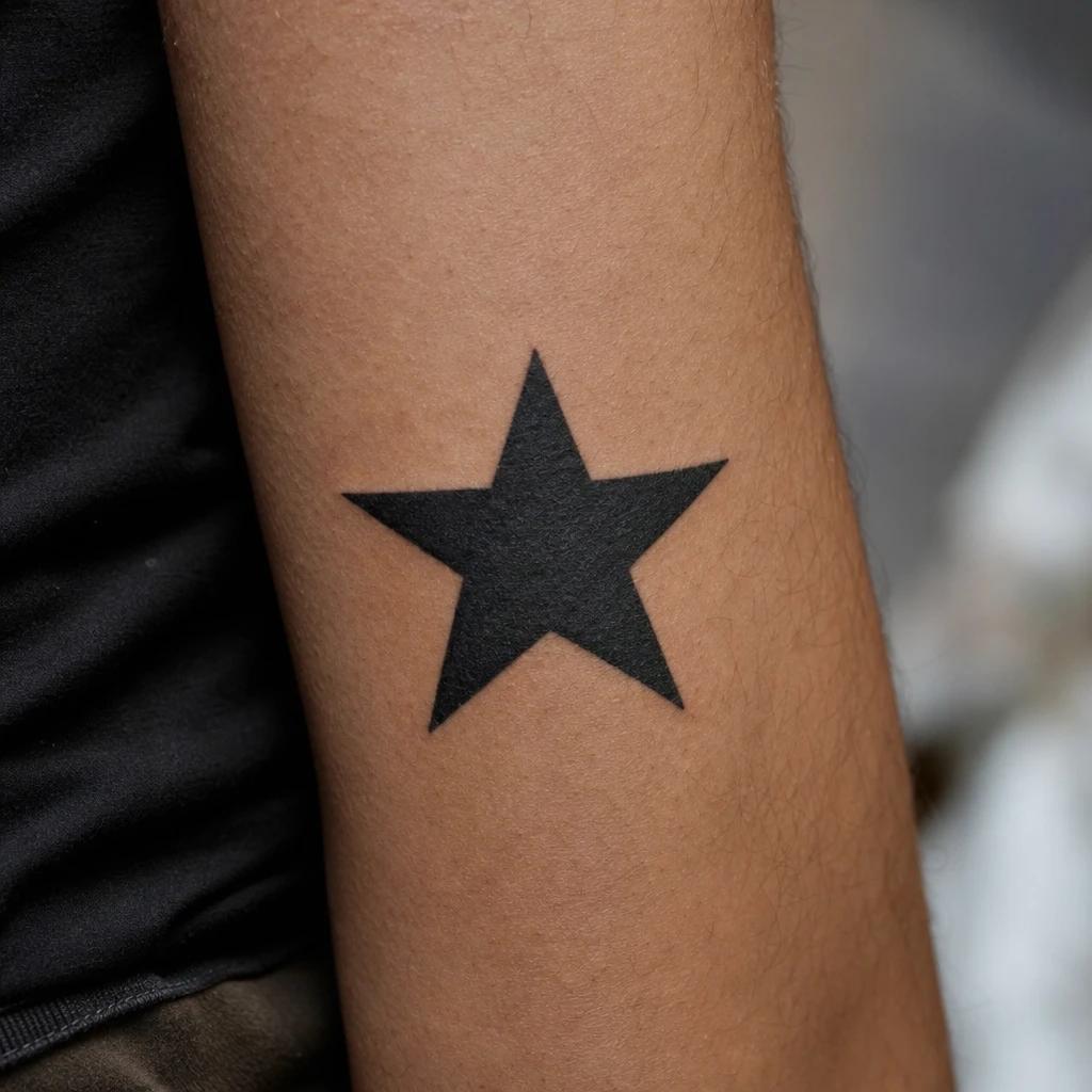 star tattoo solid blackwork star, realistic photo on skin