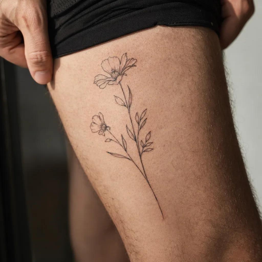 thigh-tattoo minimalist floral composition