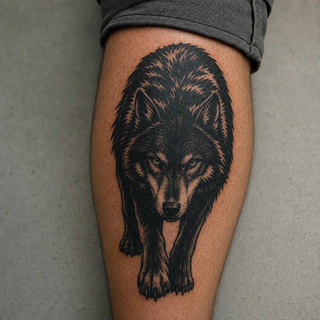 wolf-tattoo powerful blackwork wolf
