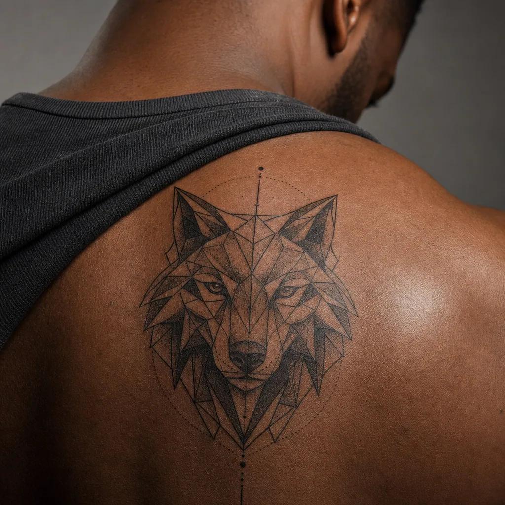 wolf-tattoo geometric faceted wolf