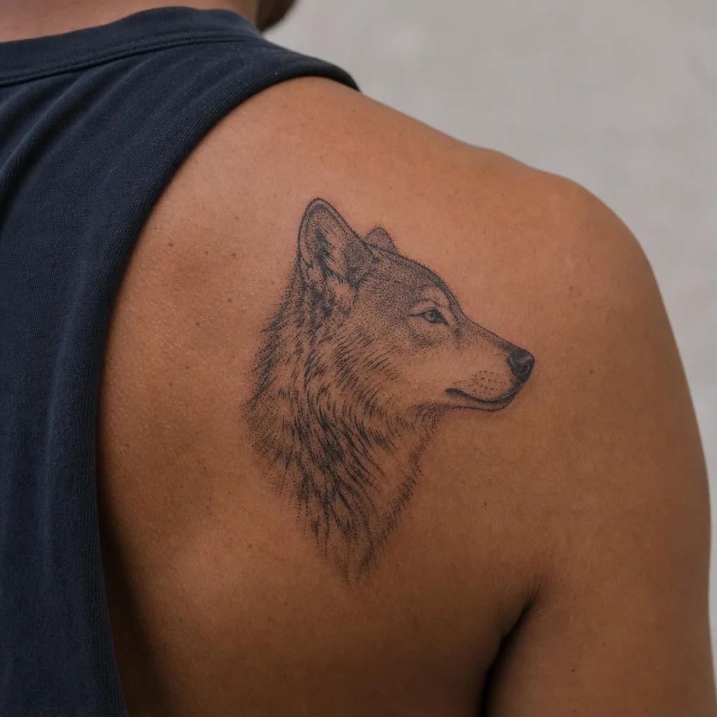 wolf-tattoo dotwork wolf in stippling