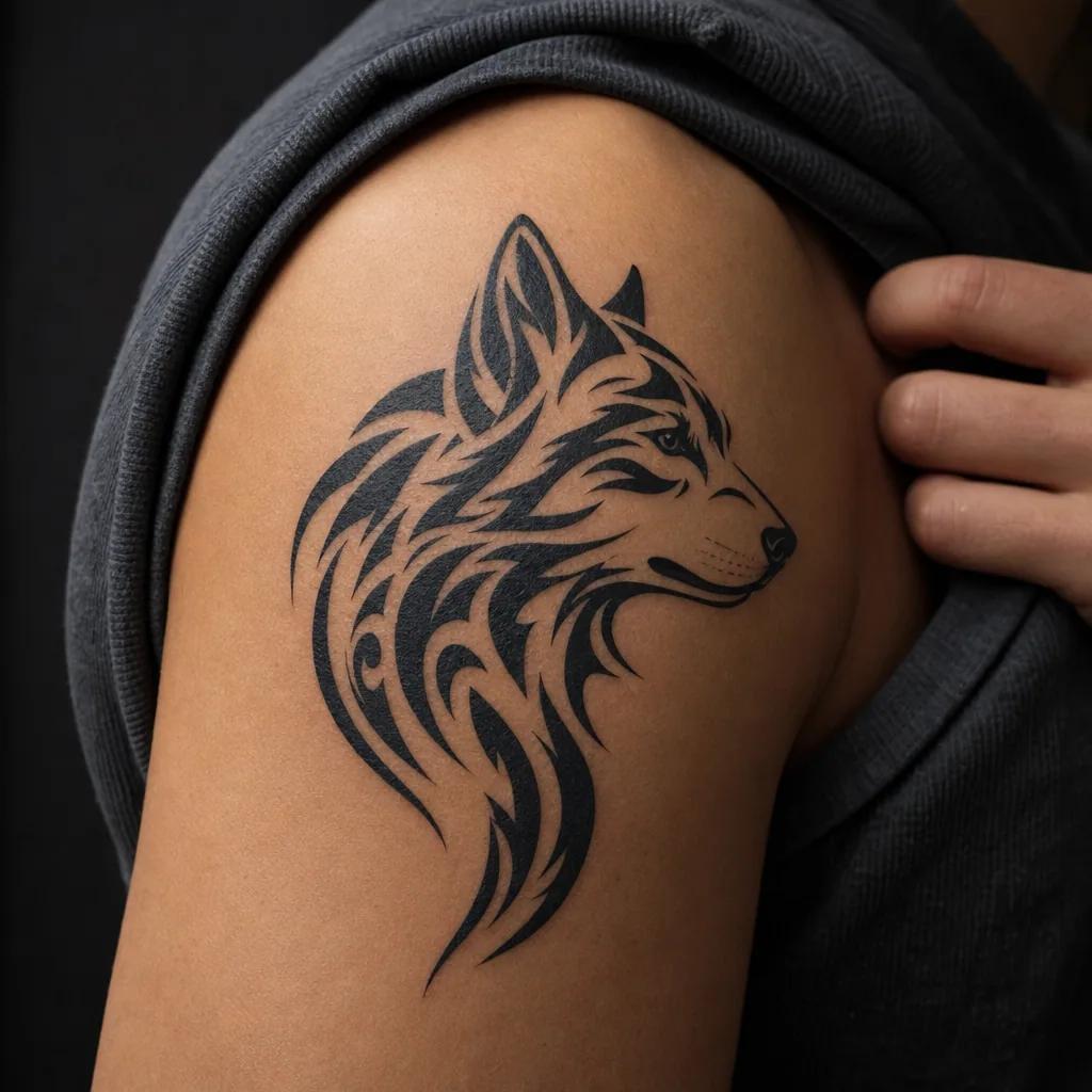 wolf-tattoo modern tribal wolf