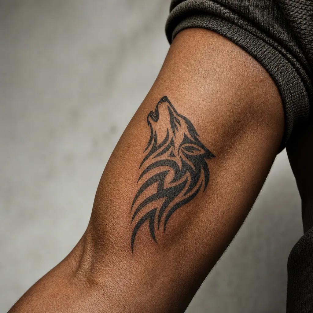 wolf-tattoo modern tribal wolf