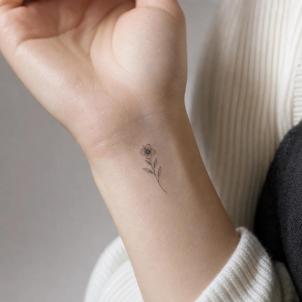 women's wrist tattoo small wrist flower, realistic photo on skin