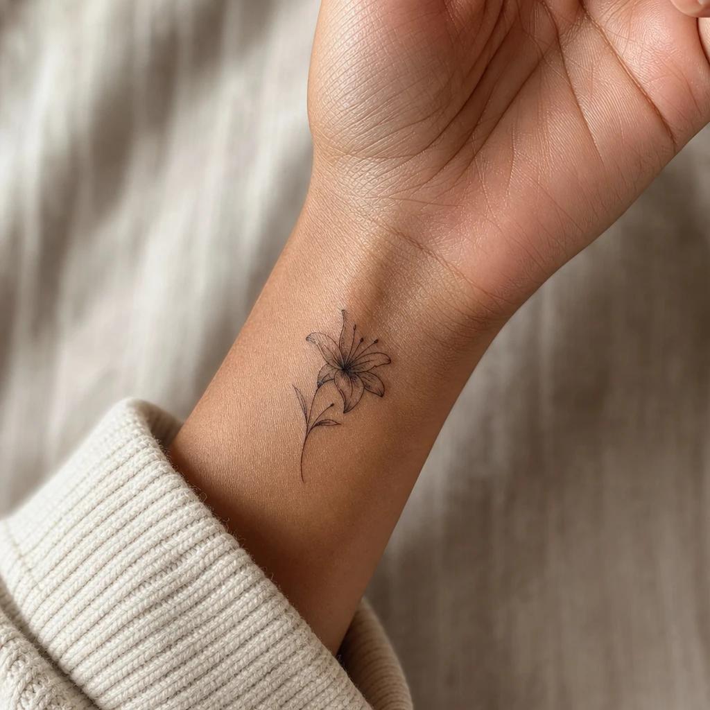 women's wrist tattoo small wrist flower, realistic photo on skin