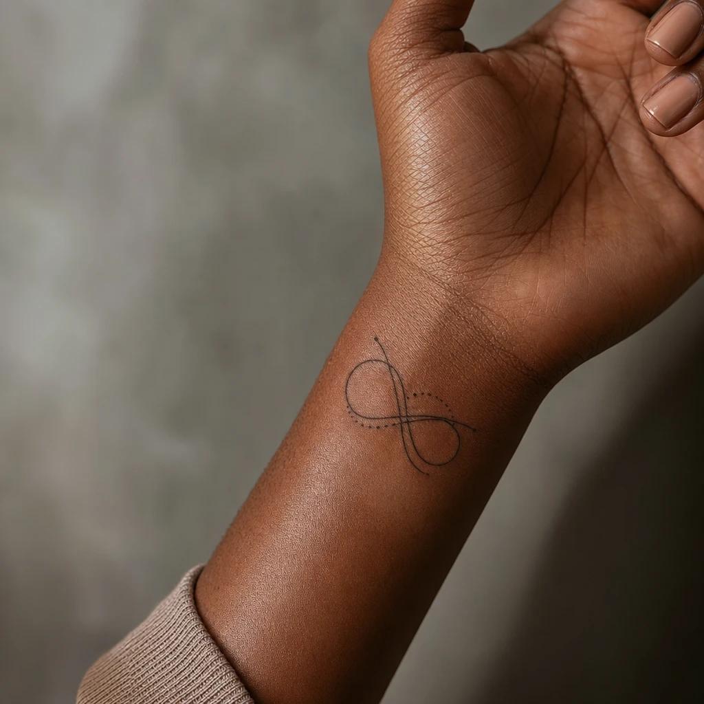 women's wrist tattoo reinvented infinity, realistic photo on skin