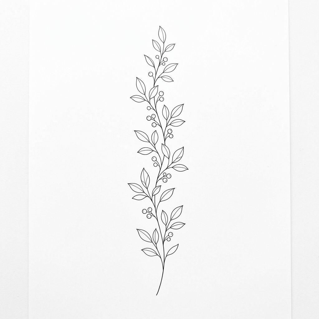 idée tatouage avant-bras branche minimaliste verticale