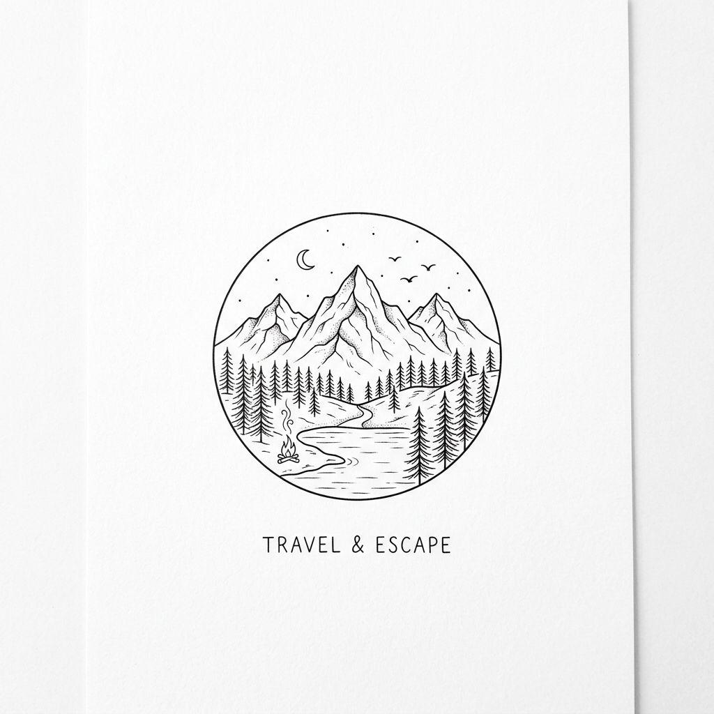 women's forearm tattoo mini mountain landscape, design on white background