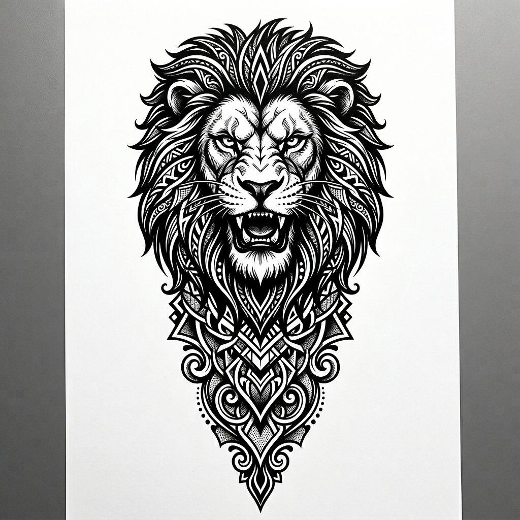 idée tatouage bras homme lion blackwork