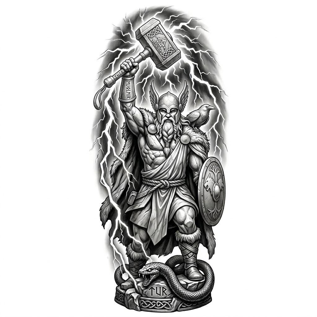idée tatouage bras homme thor mythologique