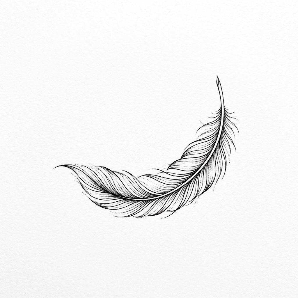 women's ankle tattoo delicate feather, design on white background