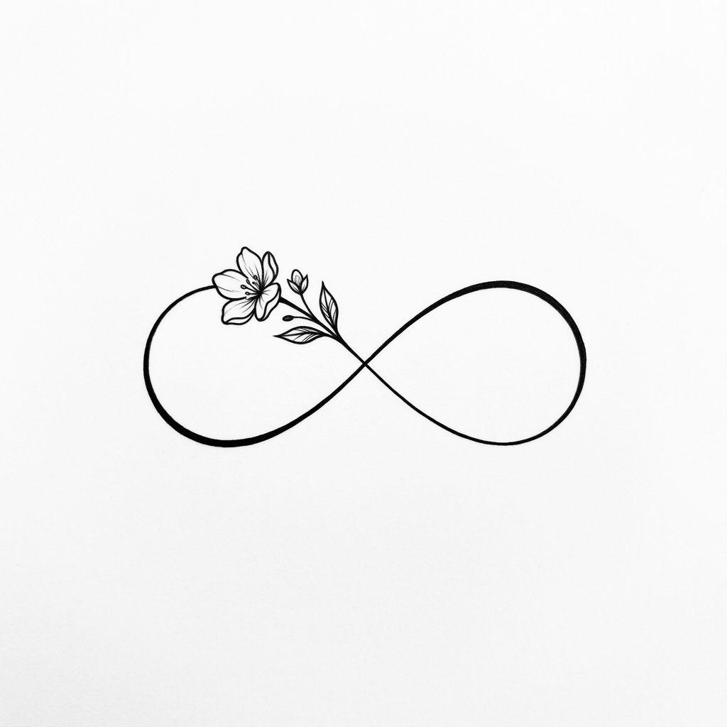 women's ankle tattoo flowered infinity symbol, design on white background