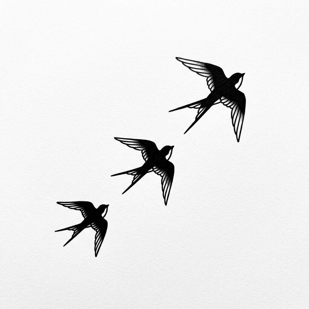collarbone (women) tattoo minimalist birds in flight, design on white background