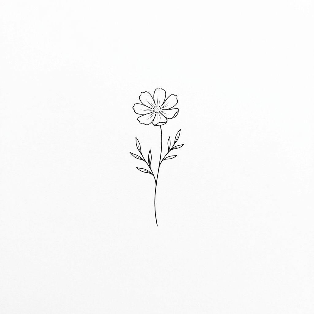 women's neck tattoo small flower below the ear, design on white background