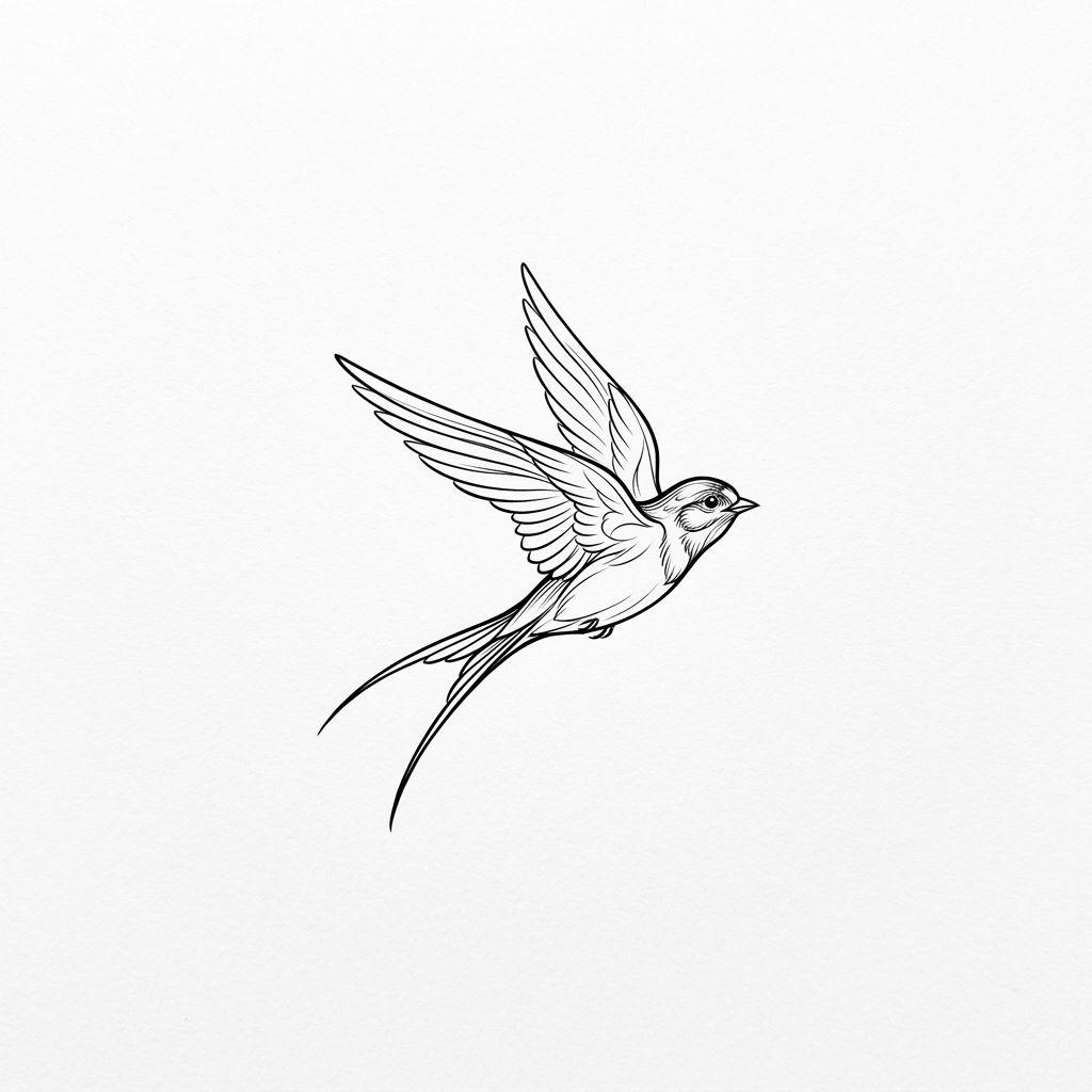women's neck tattoo delicate swallow, design on white background