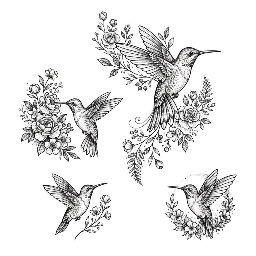 women's neck tattoo premium hummingbird, design on white background