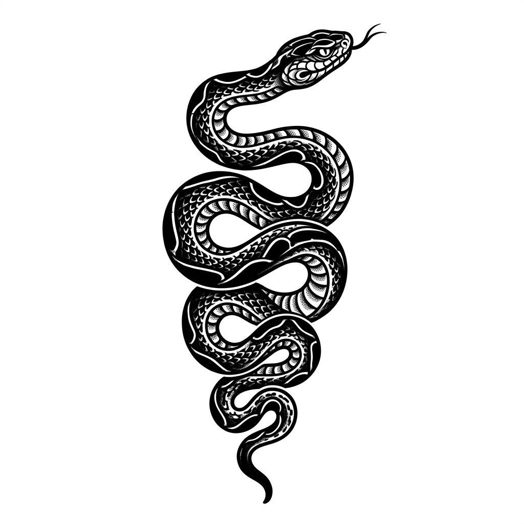 men's neck tattoo side blackwork snake, design on white background