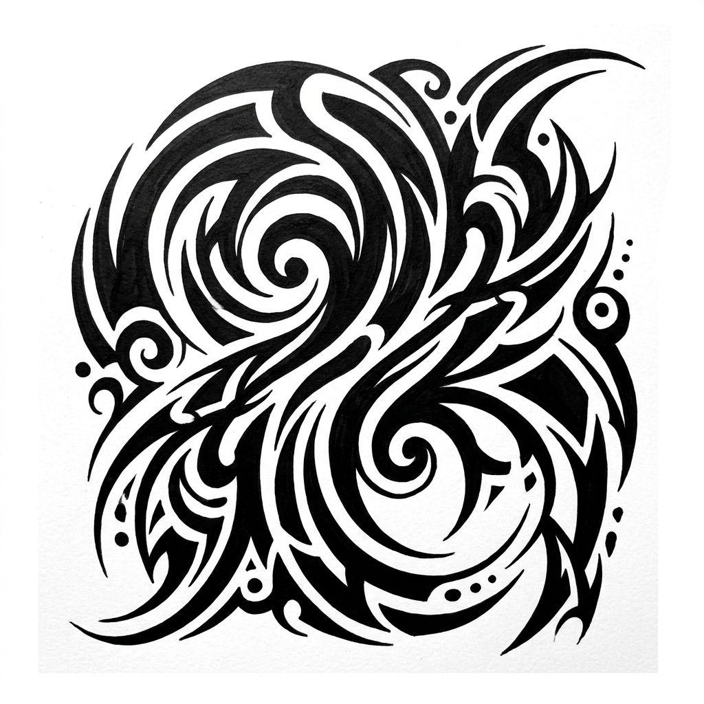 men's neck tattoo modern curved tribal, design on white background