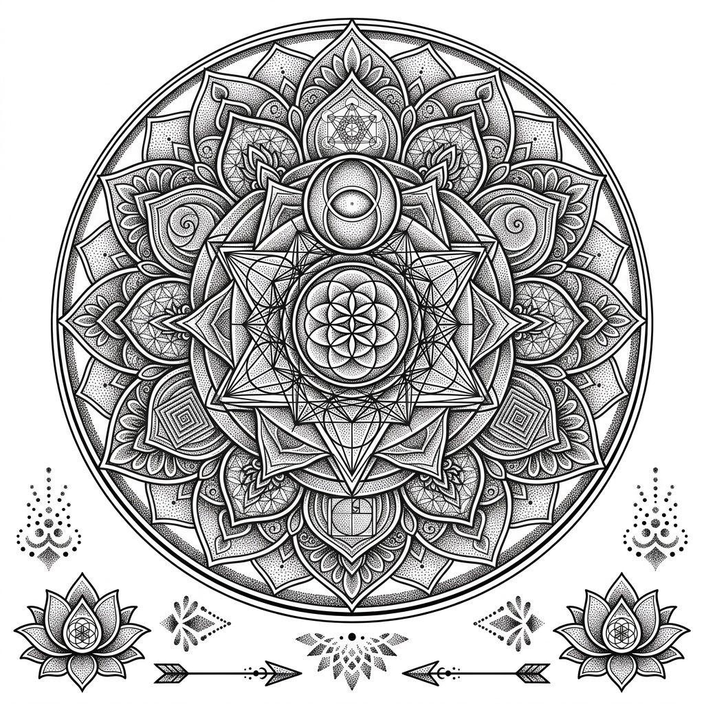 women's thigh tattoo thigh mandala, design on white background