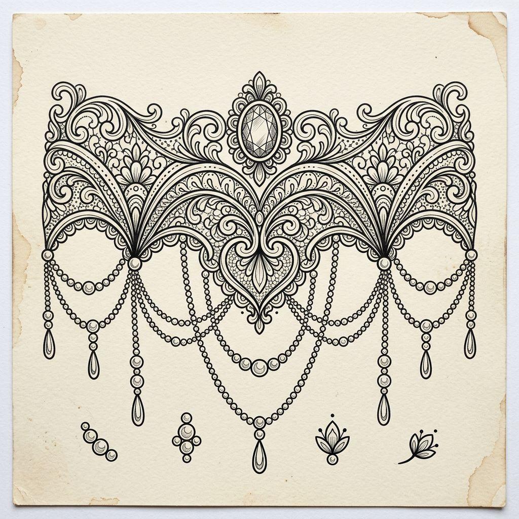 women's thigh tattoo ornamental garter, design on white background