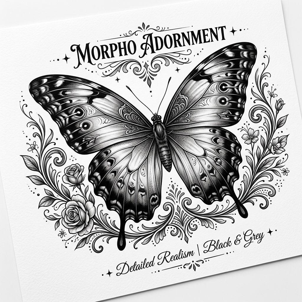 women's thigh tattoo realistic butterfly, design on white background