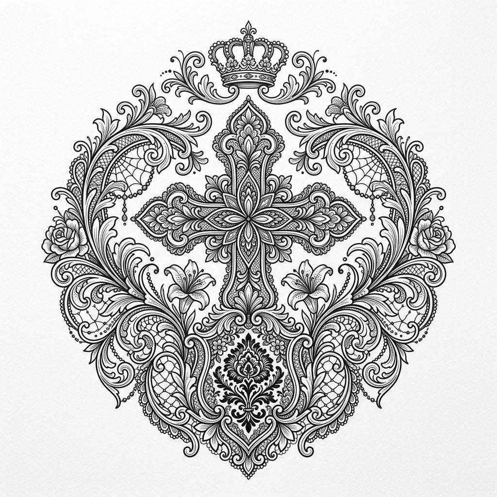 women's thigh tattoo ornamental lace, design on white background