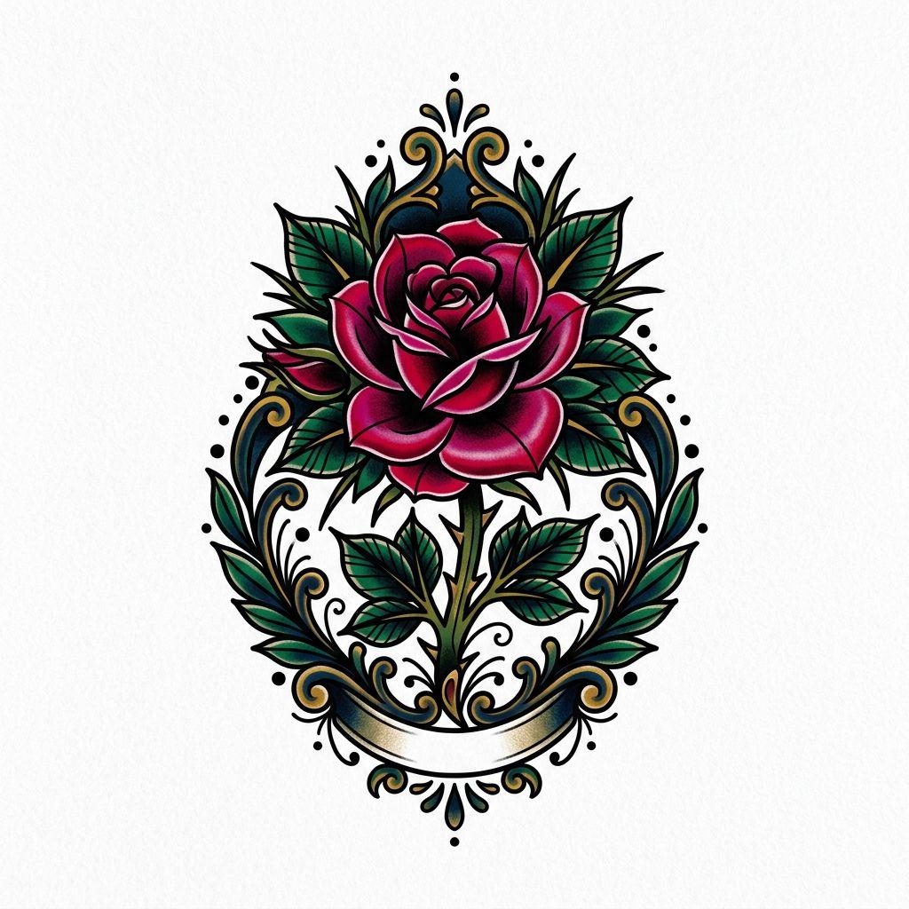 idée tatouage discret homme petite rose néo-traditionnelle
