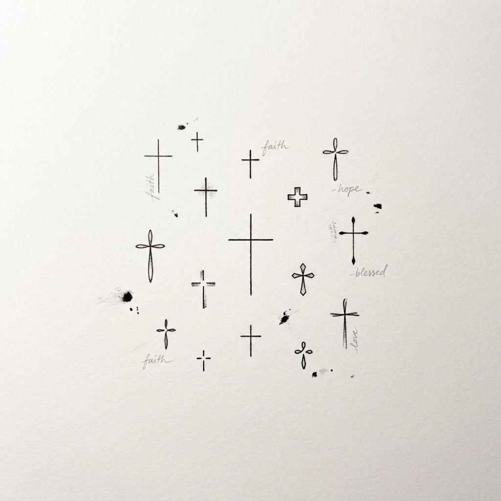women's finger tattoo small cross, design on white background
