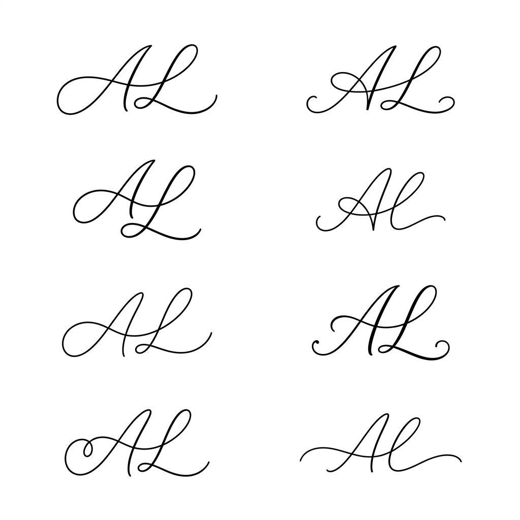 women's finger tattoo initials, design on white background