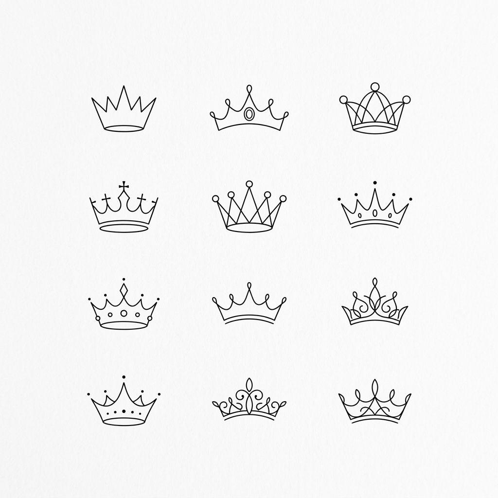 women's finger tattoo fine crown, design on white background