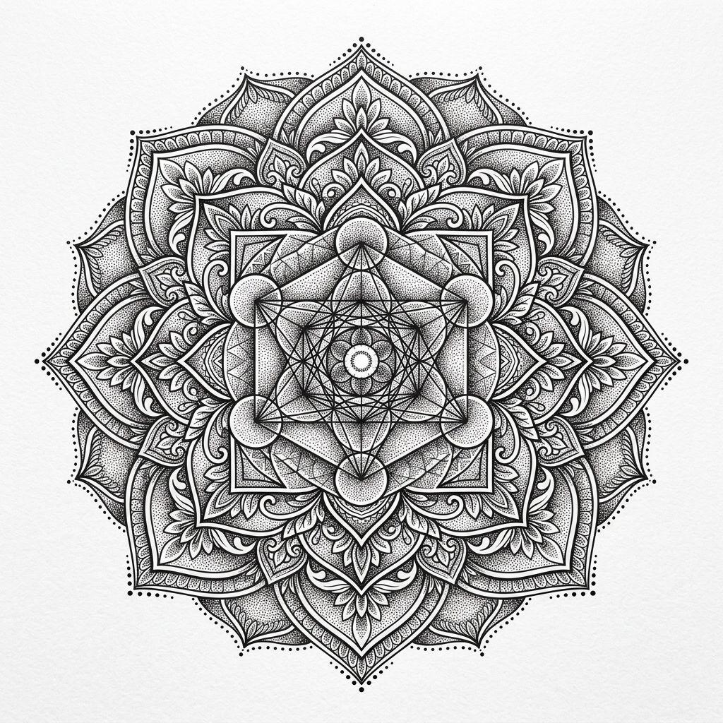 women's back tattoo central back mandala, design on white background