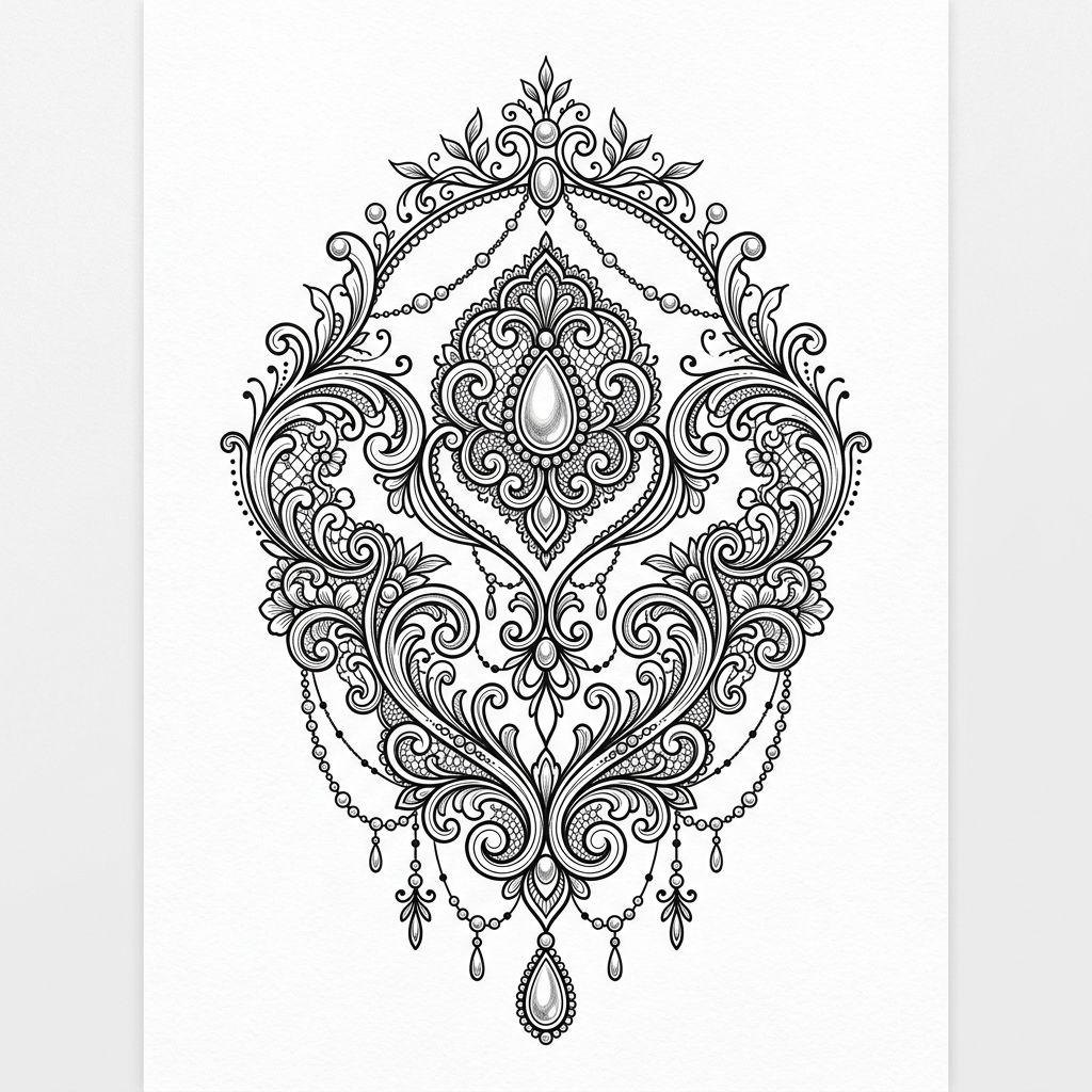 women's back tattoo ornamental back lace, design on white background