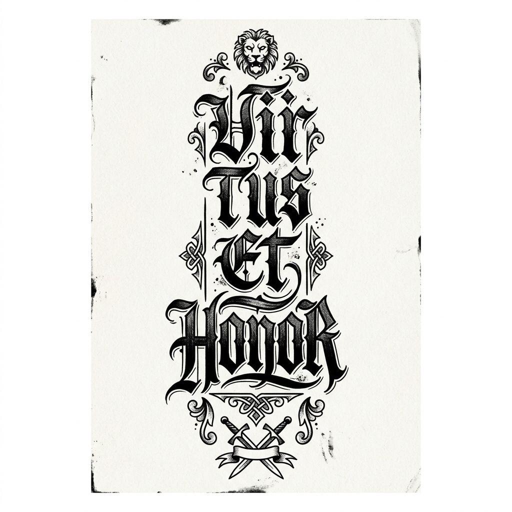 men's back tattoo spine motto, design on white background