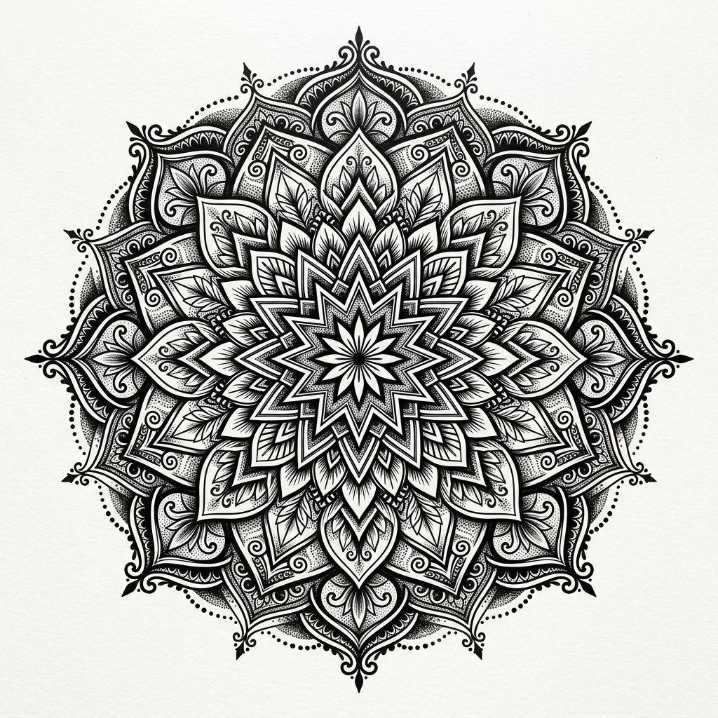 men's back tattoo central back mandala, design on white background