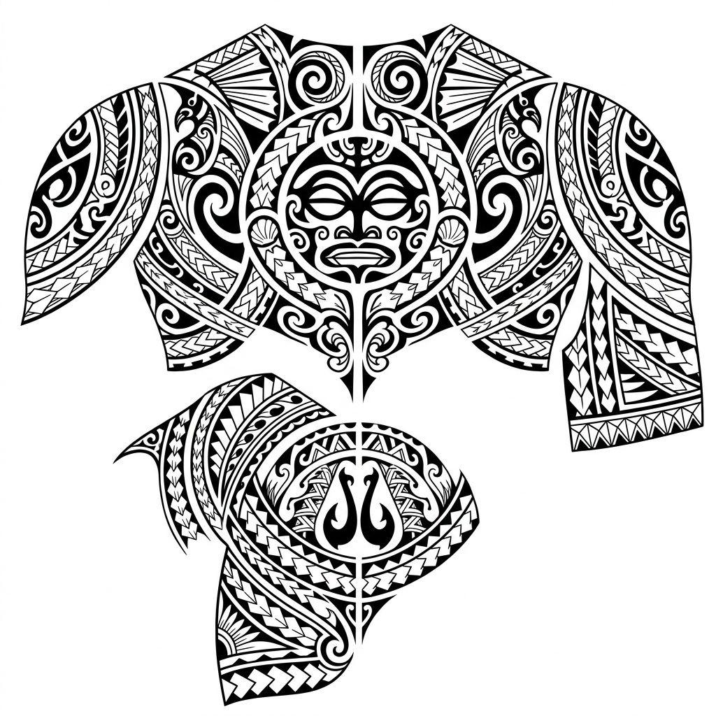 men's back tattoo polynesian tribal shoulder and back, design on white background