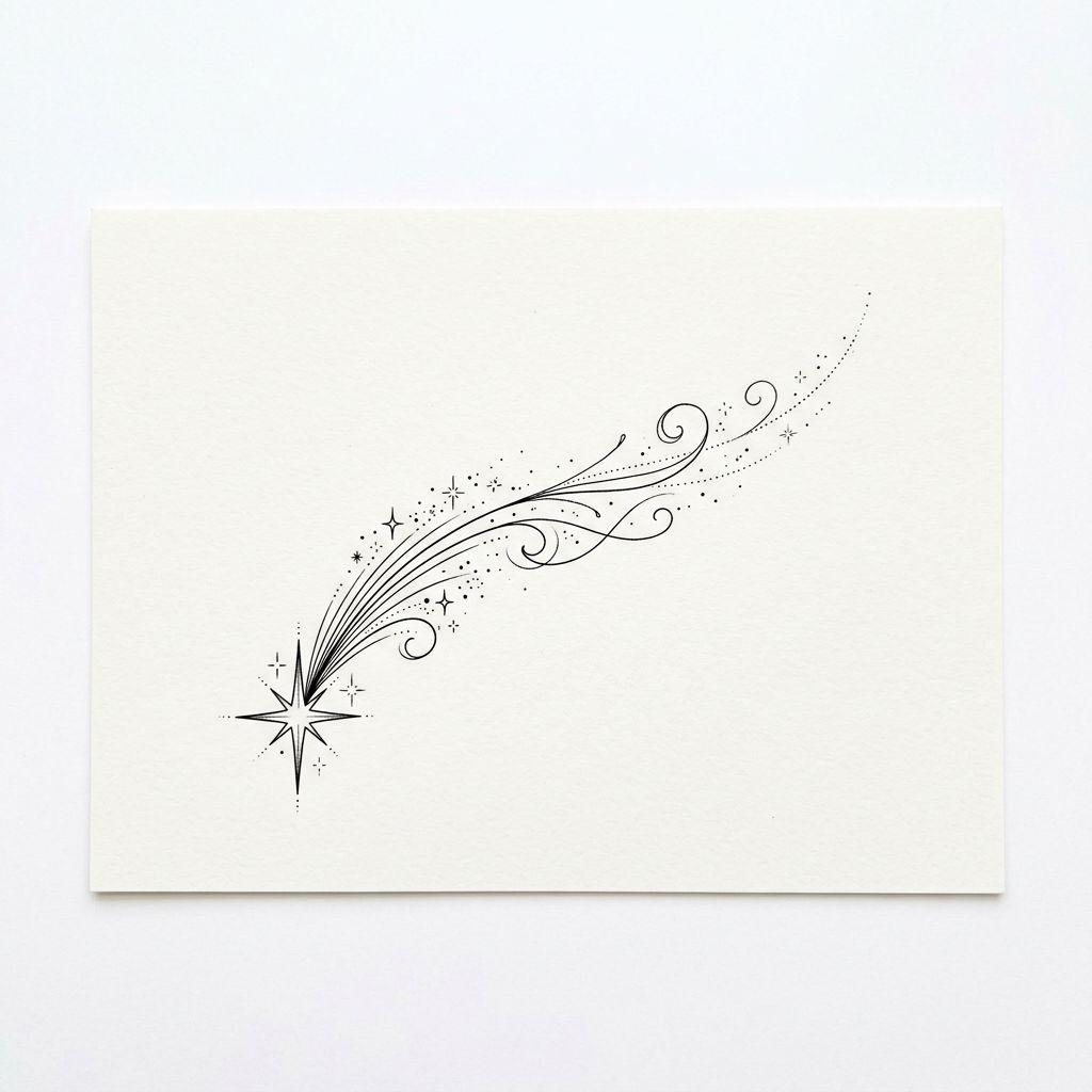 star tattoo shooting star, design on white background