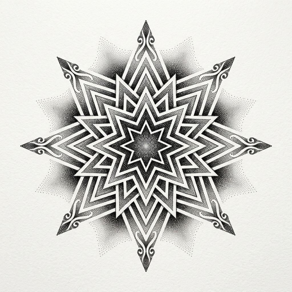 star tattoo sacred dotwork star, design on white background
