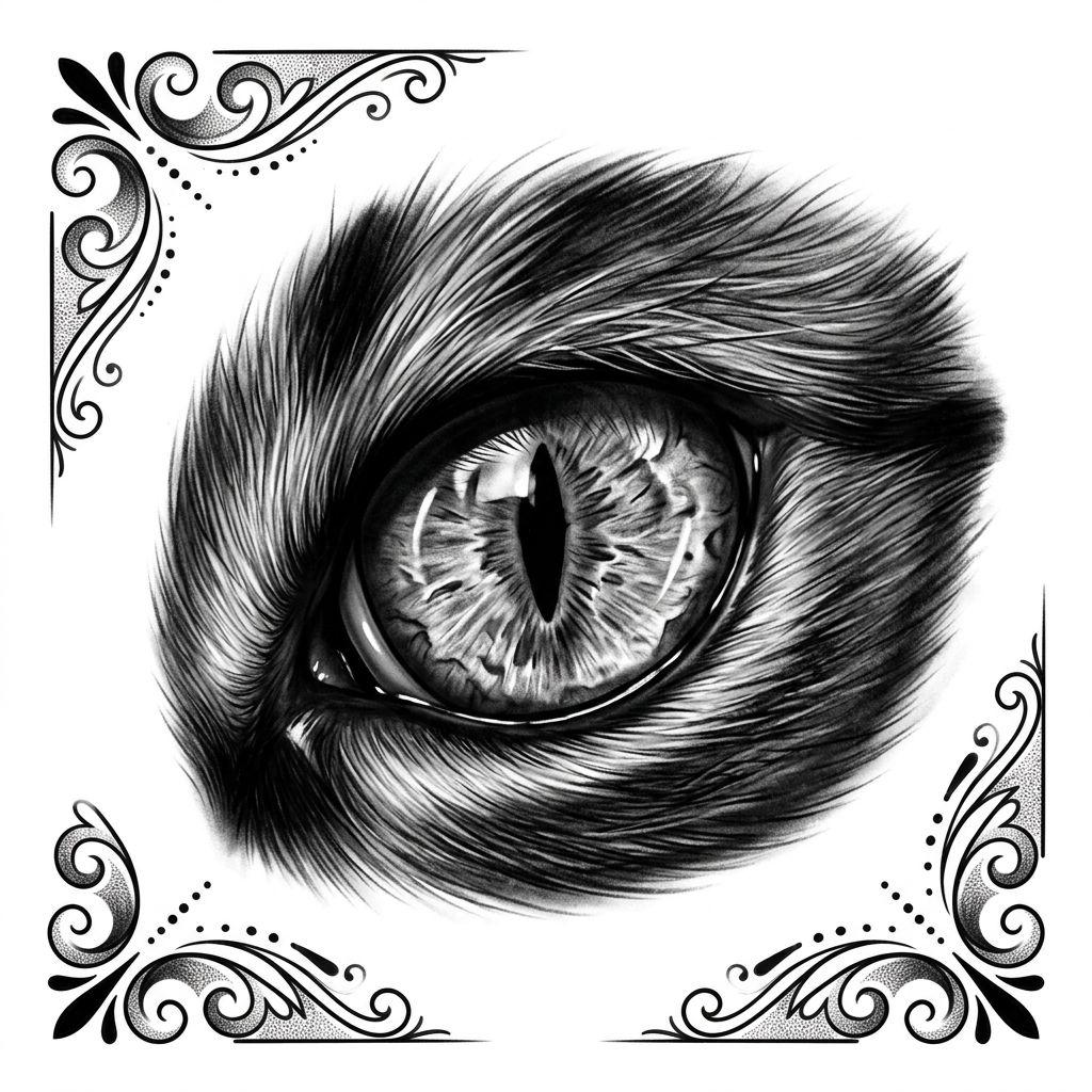 eye tattoo piercing cat eye, design on white background