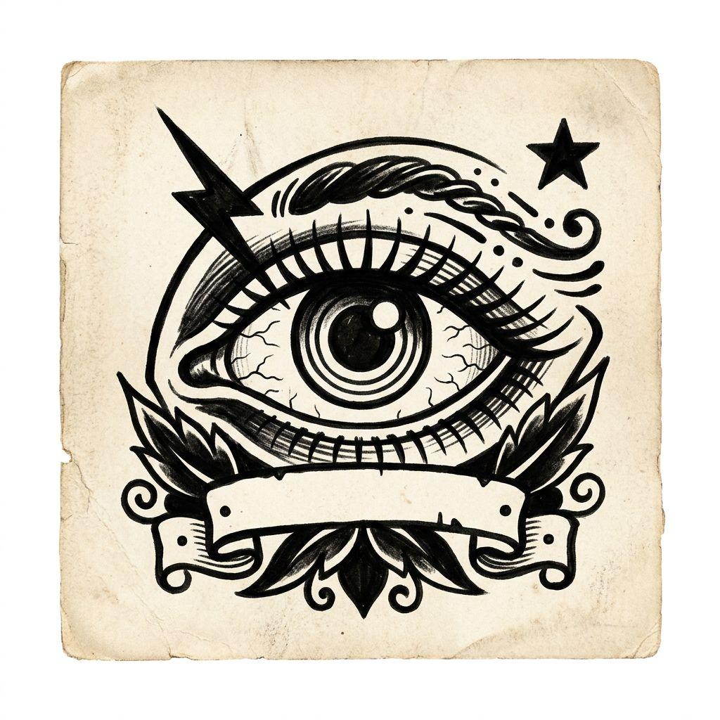 eye tattoo old school flash eye, design on white background