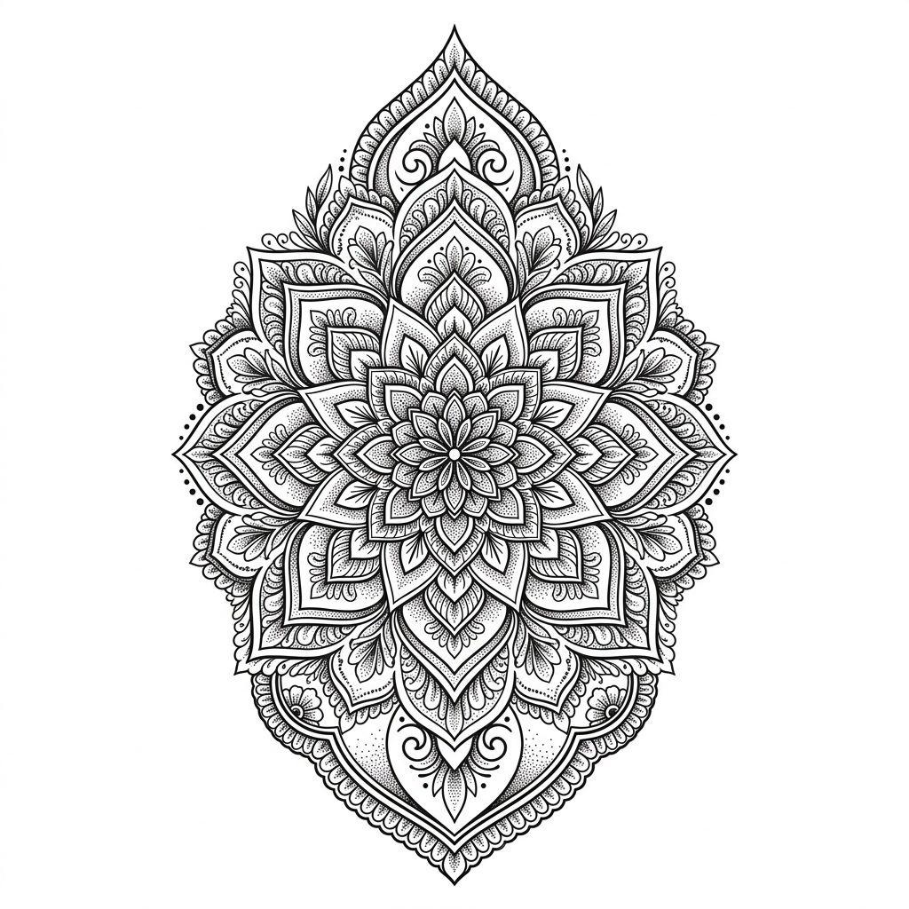 women's hand tattoo back of hand mandala, design on white background