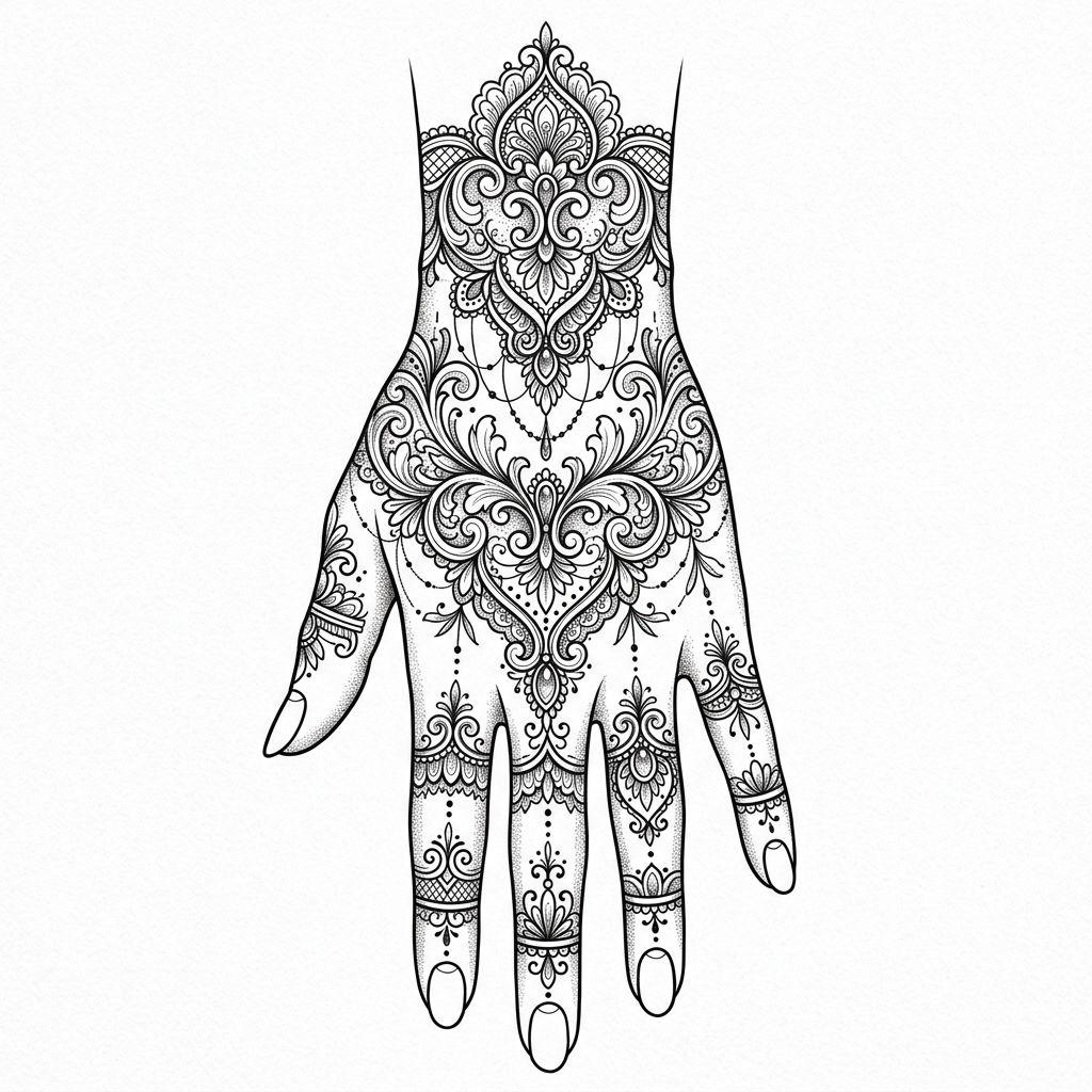 women's hand tattoo ornamental lace, design on white background