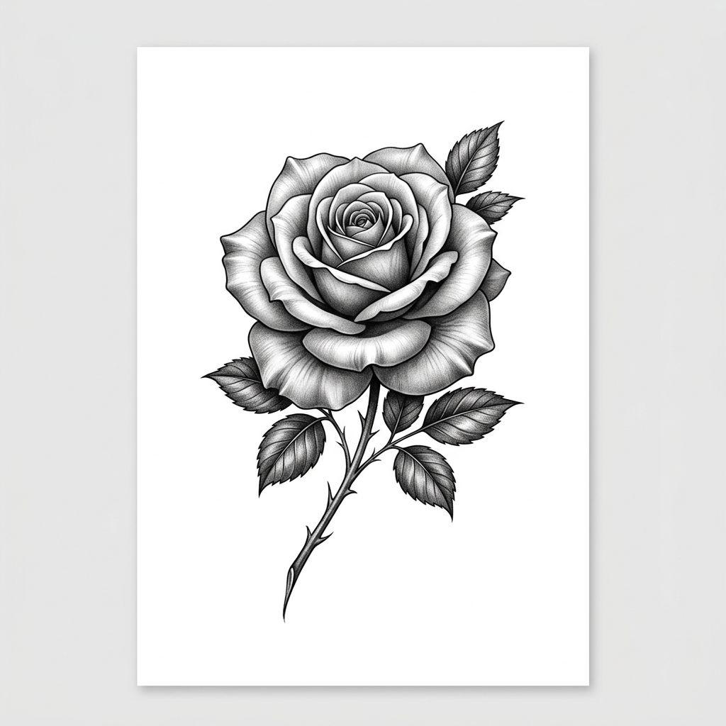 women's hand tattoo realistic rose, design on white background