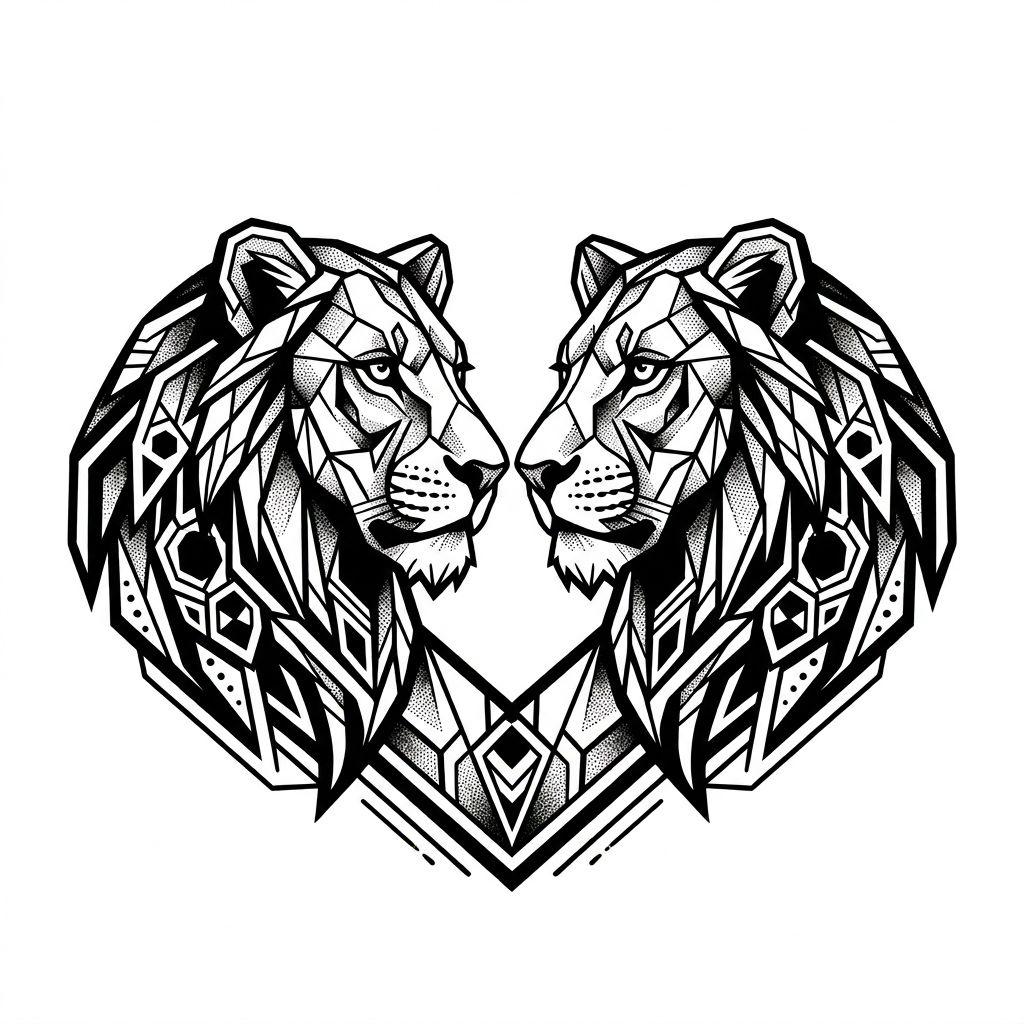idée tatouage meilleure amie lionnes bff blackwork