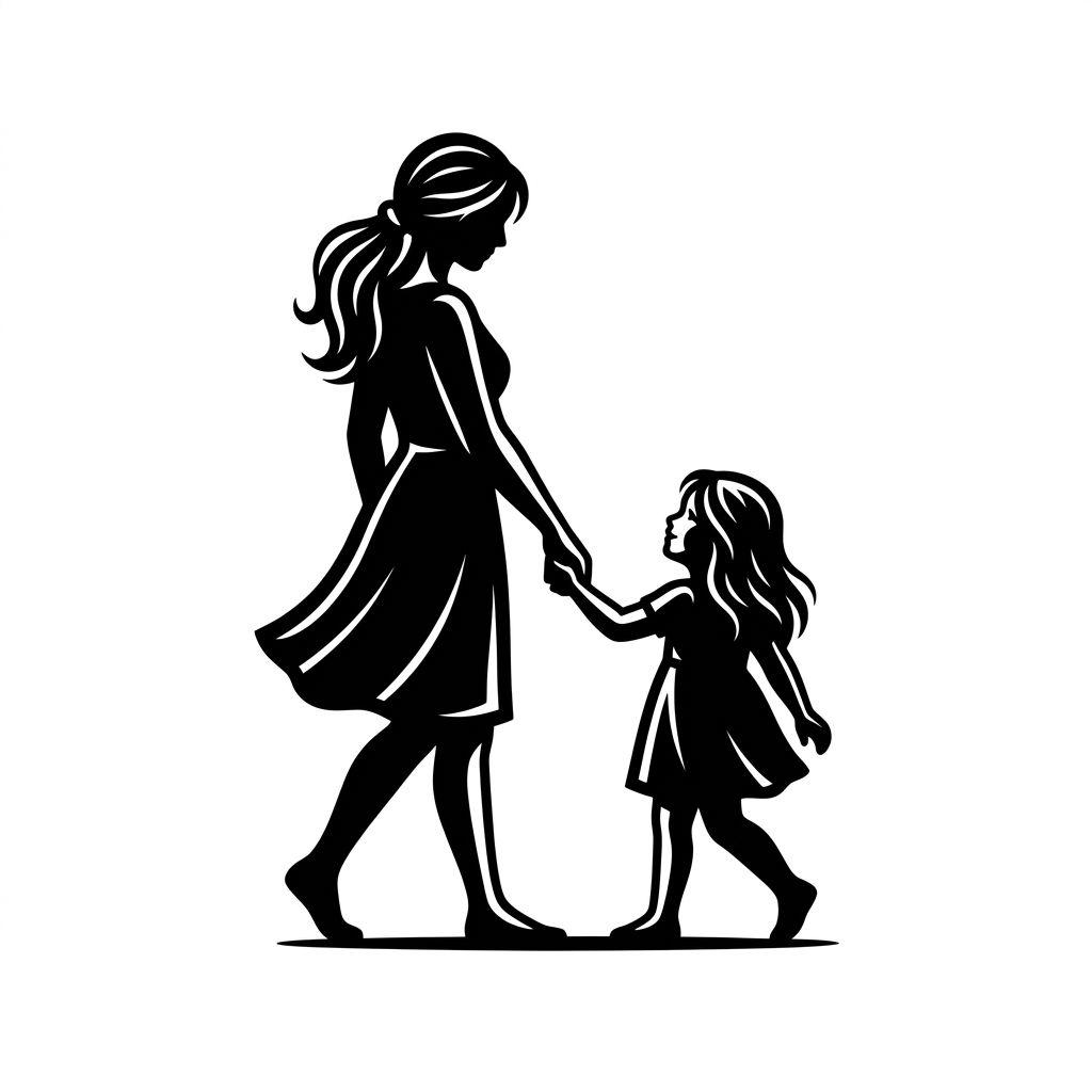 mother and daughter-tattoo mother and child in blackwork