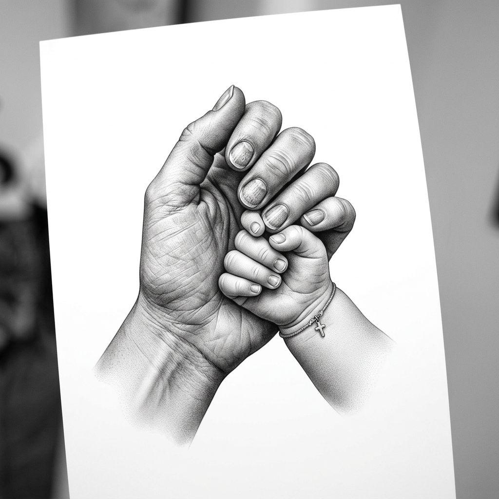 mother and daughter-tattoo realistic mother and child hands